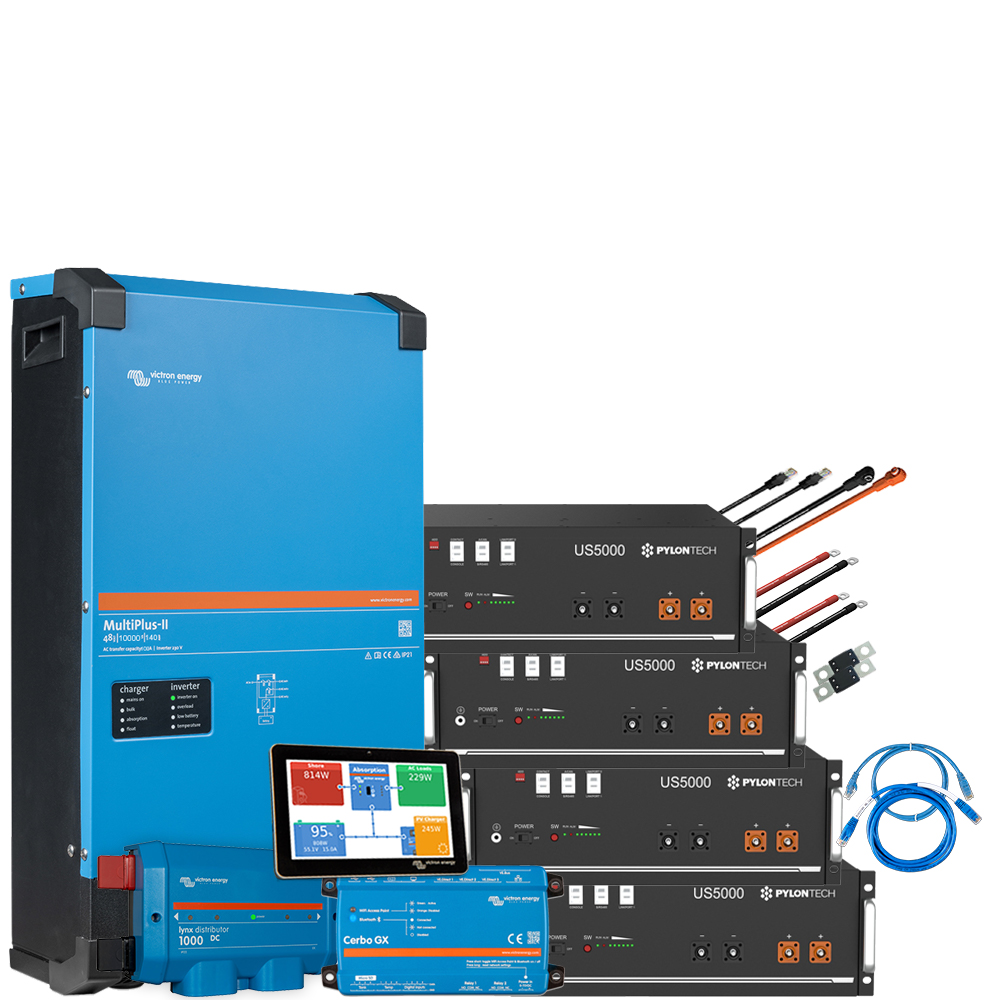 Offgridtec Backup-Kit 19,2  kWh Nachrüstsatz mit Pylontech US5000 Akku Victron Multiplus II 48/10000 1-Phasig