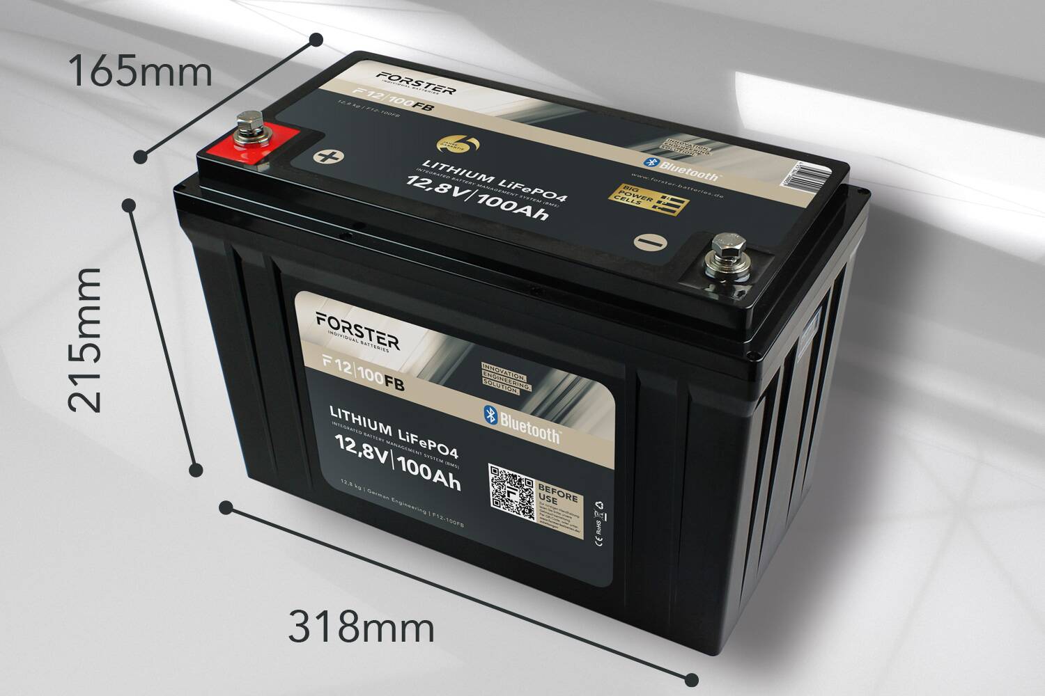 FORSTER 100Ah 12,8V LiFePO4 Lithium Batterie 100A-BMS Smart Bluetooth 1280Wh