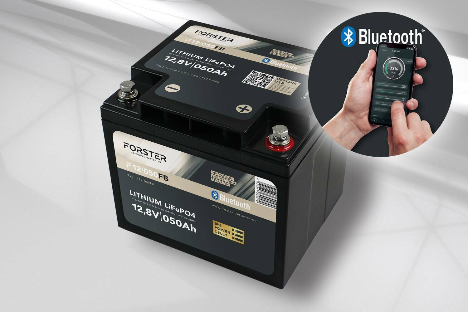 Forster 50Ah 12.8V Lithium Fishing Battery | BMS | Smart Bluetooh | IP67