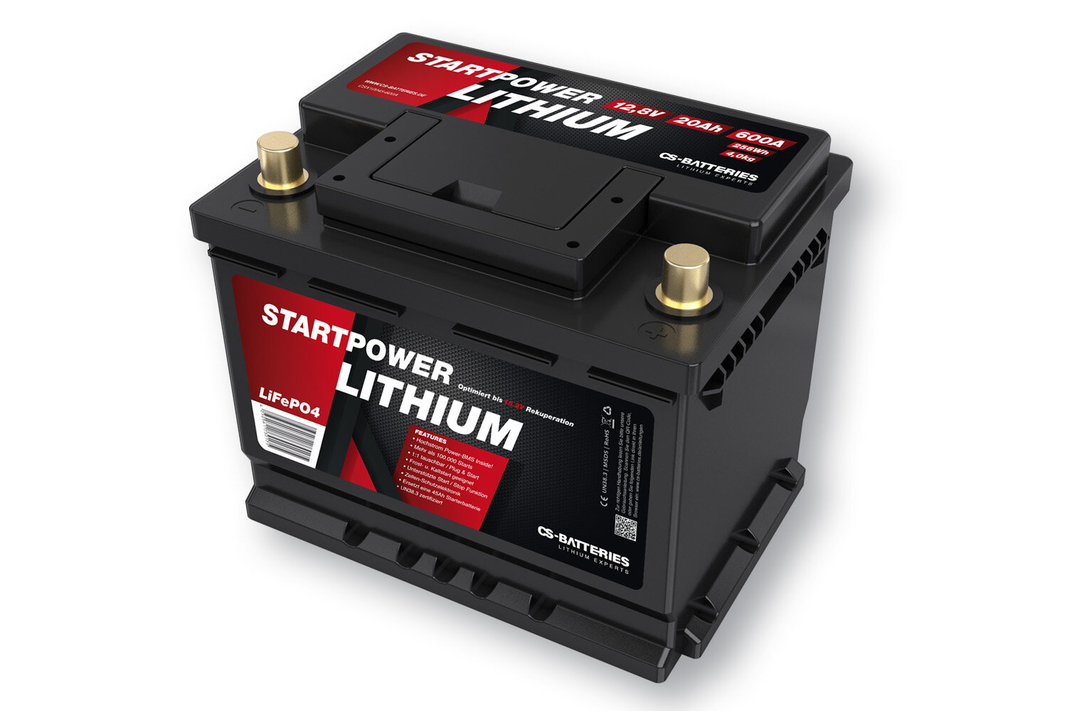 CS Lithium LiFePo4 Car Starter Battery 12,8V | 20Ah | 600A(EN) | Multi-Connect BMS inside