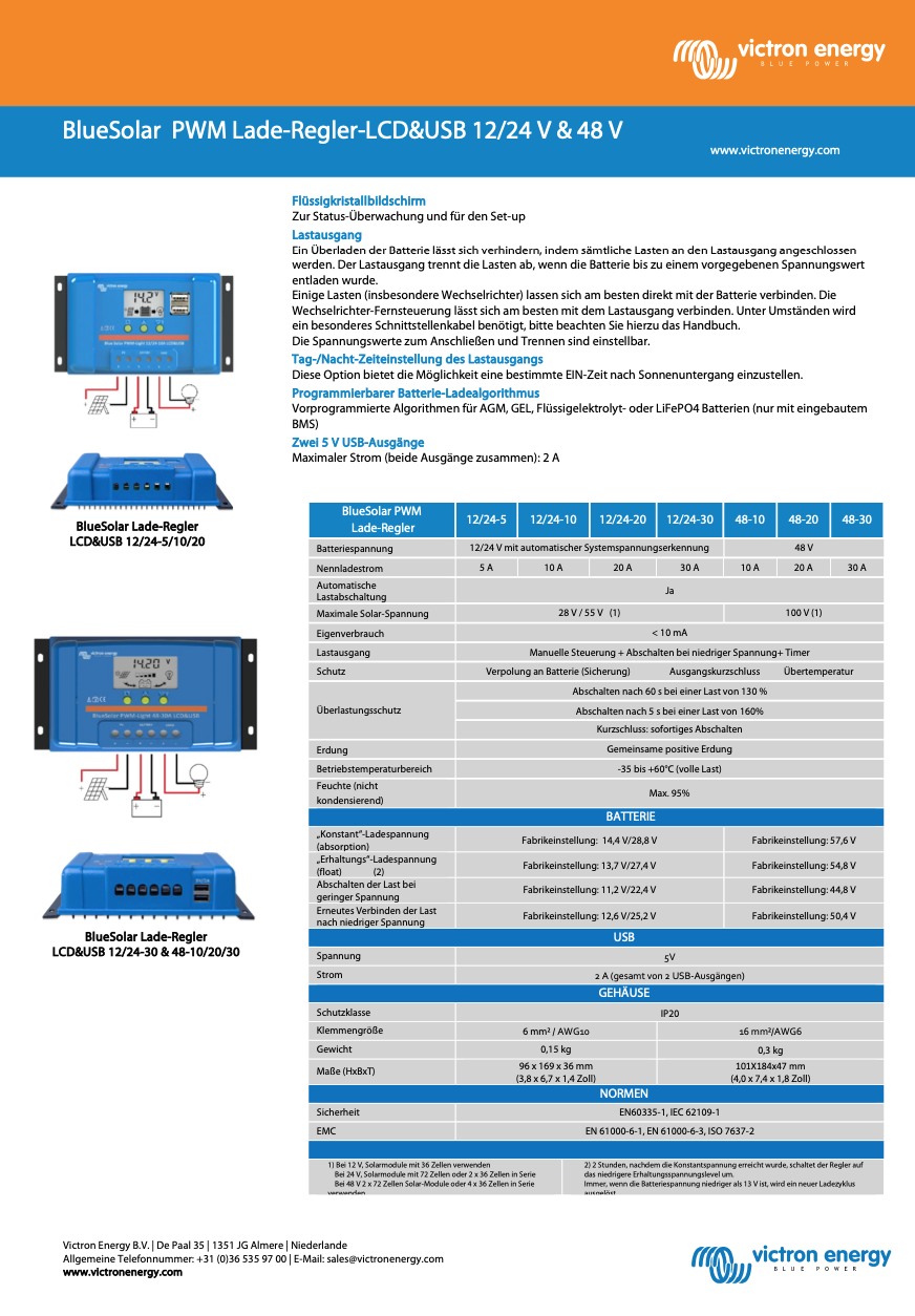Victron BlueSolar PWM-LCD&USB 12/24V-30A Solarregler