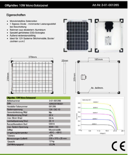 Offgridtec® 10W Mono 12V Solarpanel