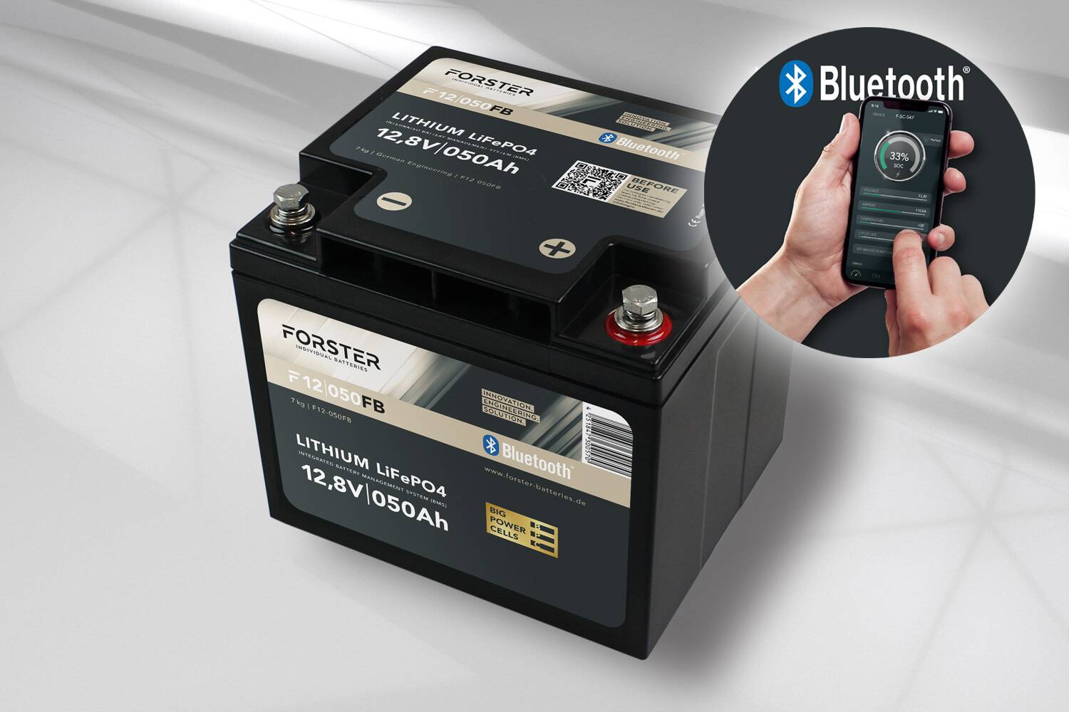 FORSTER 50Ah 12,8V LiFePO4 Lithium Batterie 50A-BMS Smart Bluetooth 512Wh