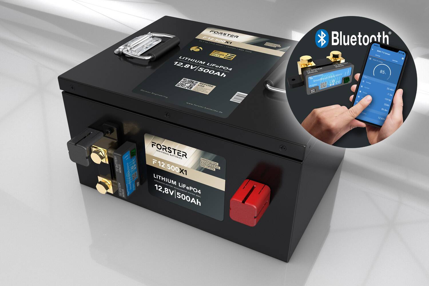 FORSTER 500Ah 12,8V Lithium LiFePO4 Premium Batterie  300A-BMS-2.0  500A Bluetooth Mess-Shunt  Ducato Ford PSA  6400Wh