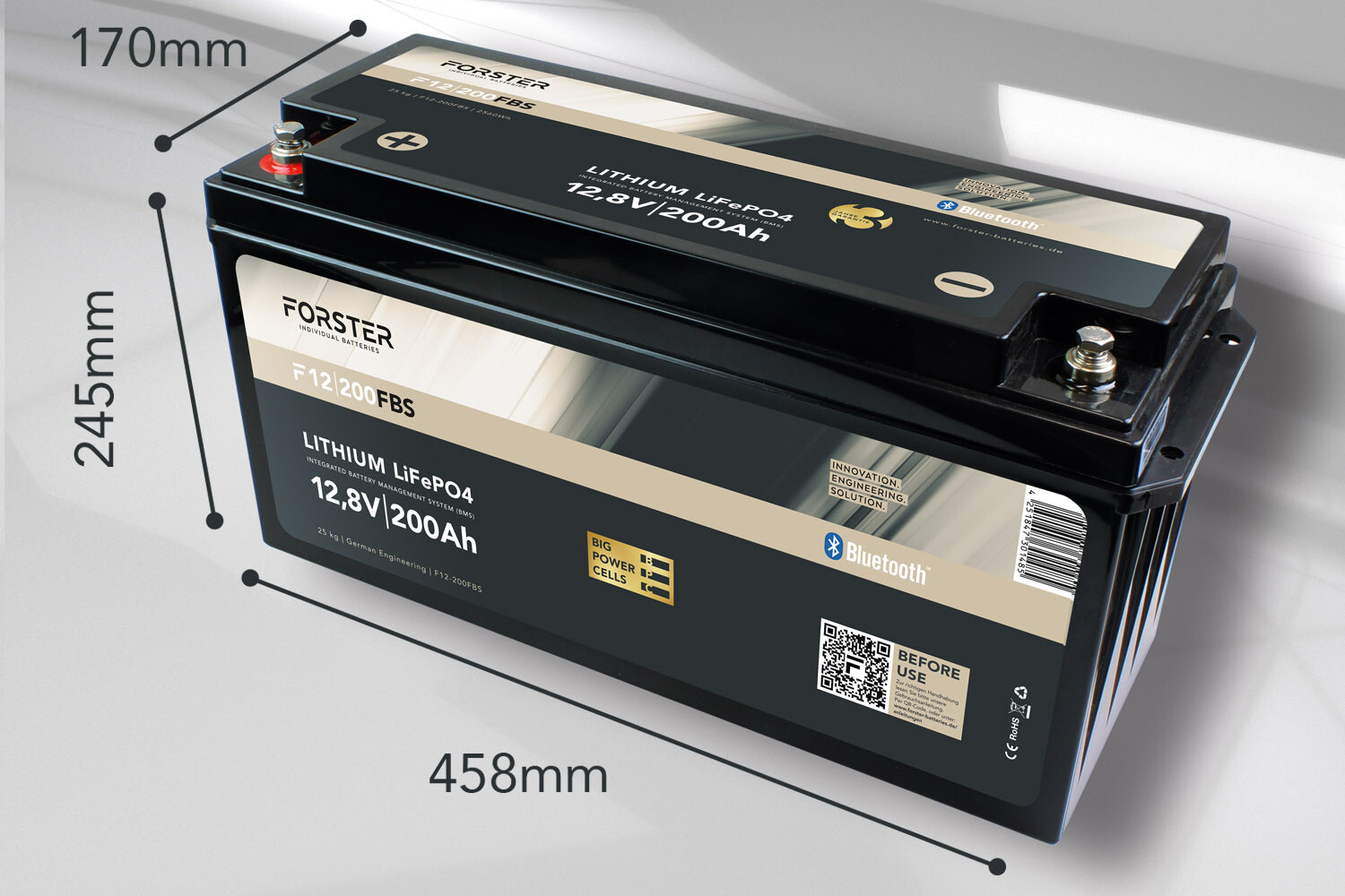 FORSTER 200Ah 12,8V Lithium LiFePO4 Standard Batterie Smart Bluetooth 200A-BMS 2560Wh