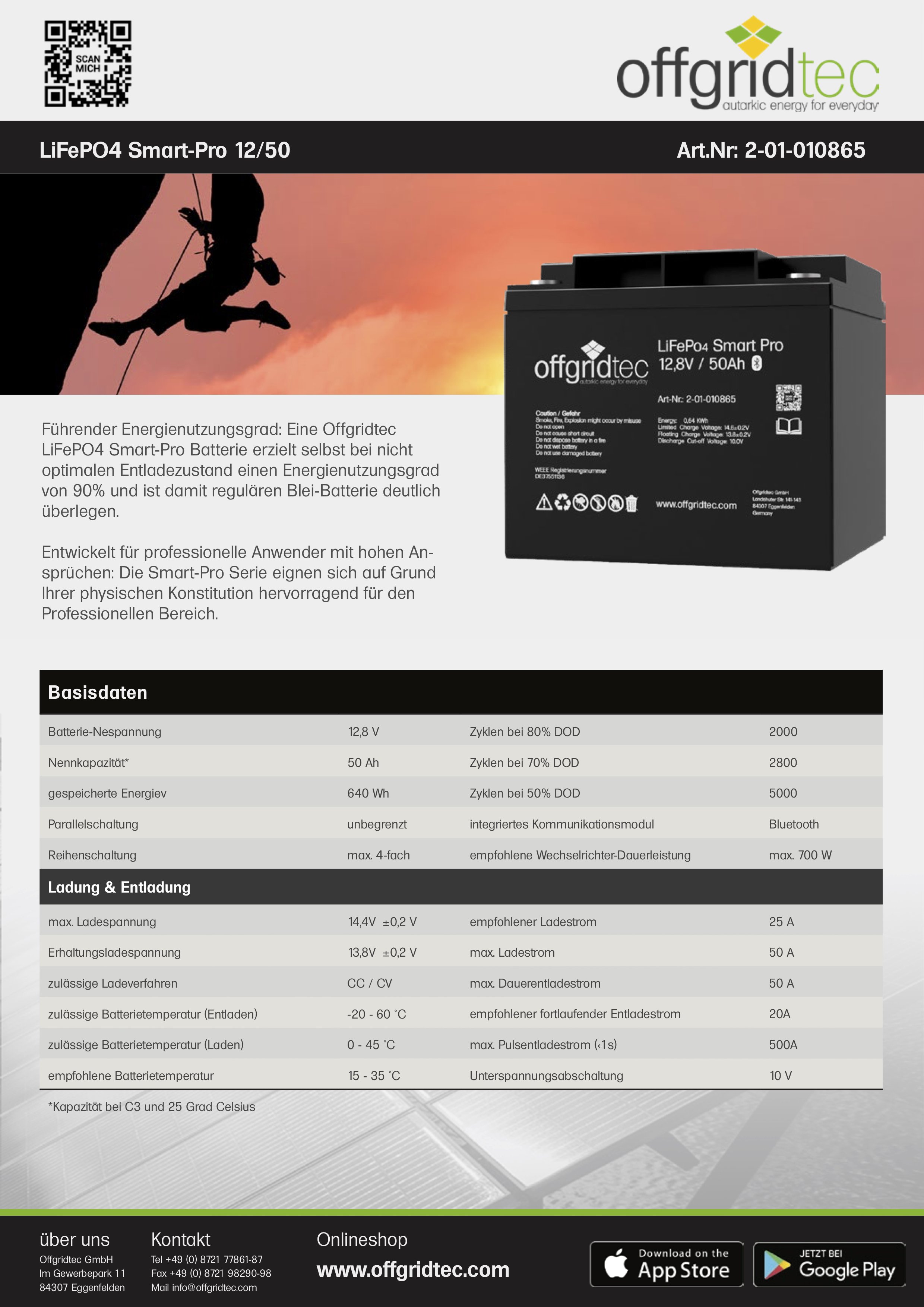 Offgridtec LiFePo4 Smart-Pro 12/50Ah Akku 12,8V 640Wh