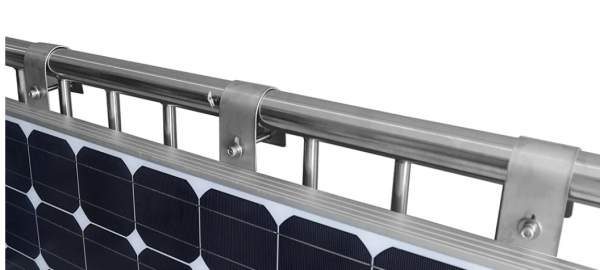 Solar module holder for balcony railing frame height 30-35mm 1800mm module length