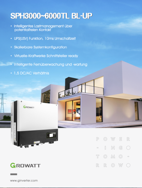 Growatt MIN 4600TL-XH 4,6 KW Hybrid-Wechselrichter – 1-phasig, Mit AFCI, Für Solaranlagen Mit Batteriespeicher – Intelligentes Energiemanagement & Einfache Installation