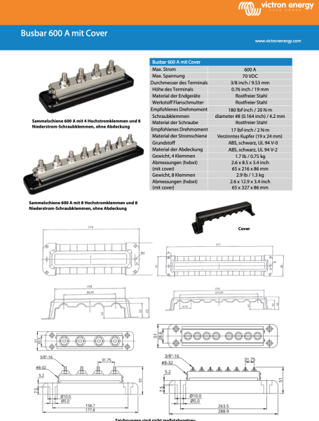 Victron Busbar 600A 8P+Cover