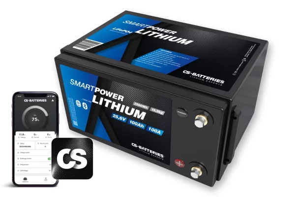 CS 100Ah | 25.6V | 2560Wh | SMART POWER Lithium LiFePO4 battery with Bluetooth 5.0 | integrated 100A-200A BMS-2.1 | heater