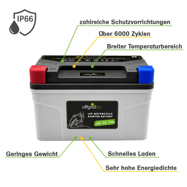 Offgridtec LFP Starterbatterie 5Ah 12,8V für Motorrad