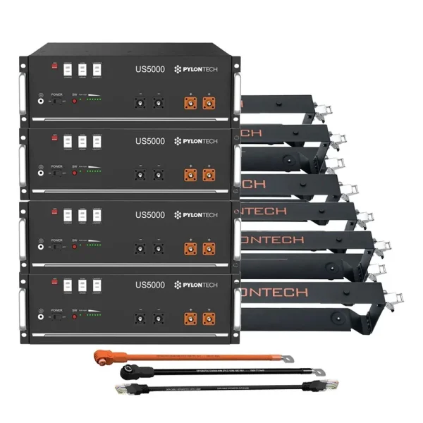 4x Pylontech US5000 LiFePO4 48V + brackets + connection cables 19.2kWh storage package