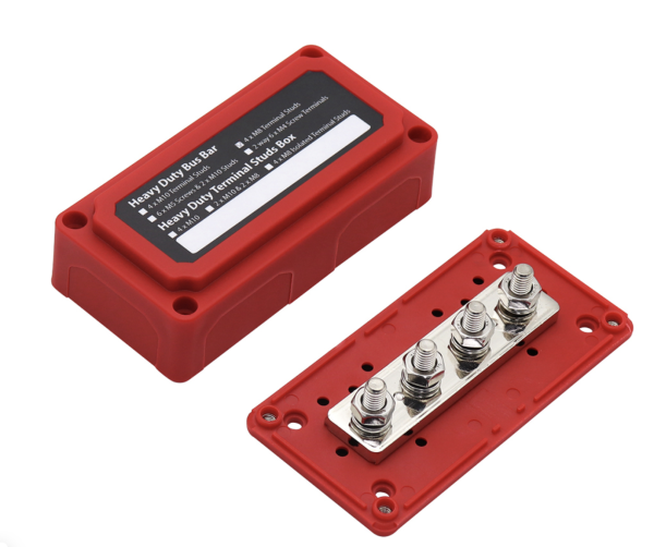 BusBar Box 4 x M8 Anschlussbolzen inkl. Abdeckung und Befestigungsschrauben rot