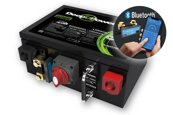 CS 150Ah 12.8V Lithium LiFePO4 -Caravan/Camper, Ducato under seat, integrated 500A Bluetooth measuring shunt